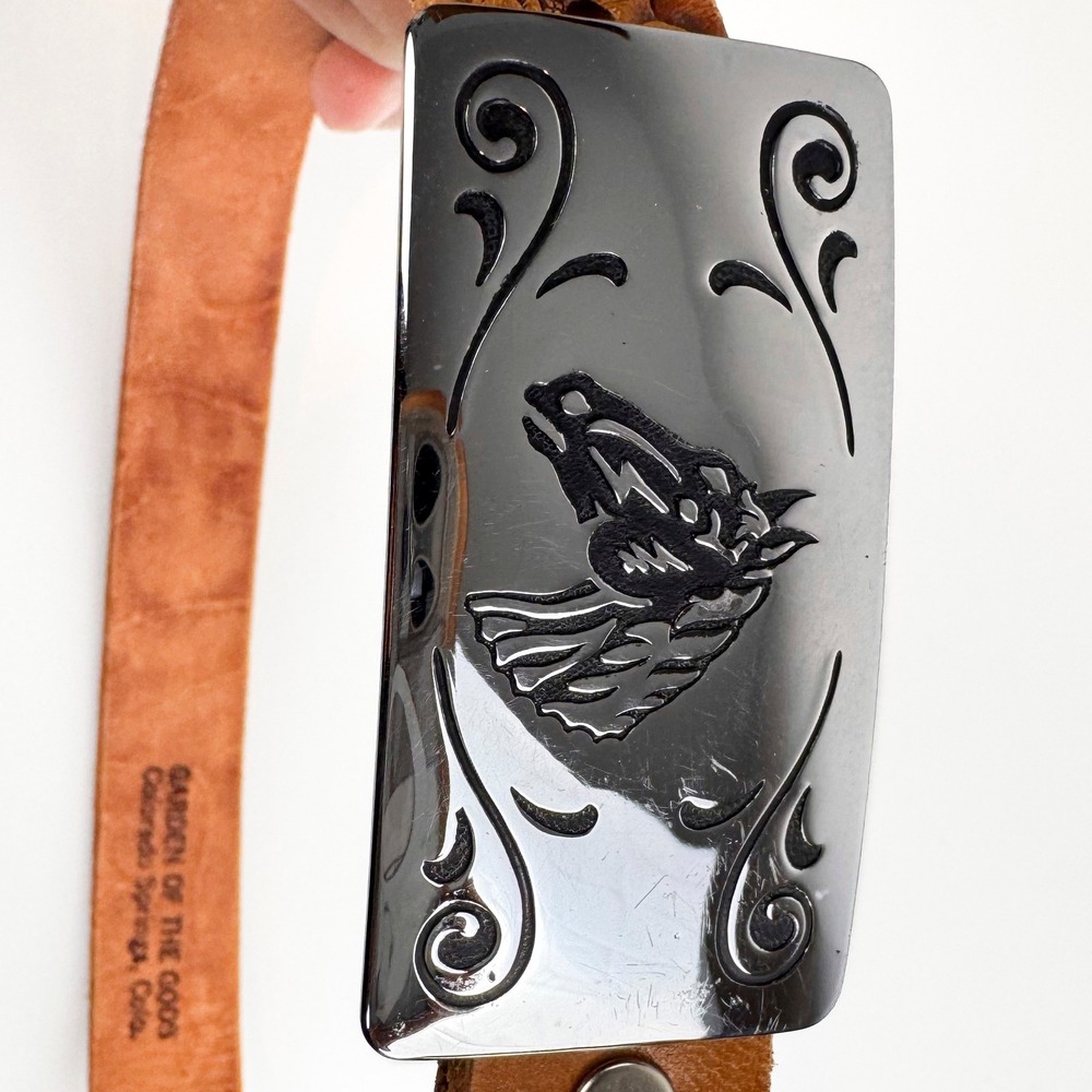 Garden of the Gods Tooled Leather Western Belt Horse Buckle Tan Size 24 14001